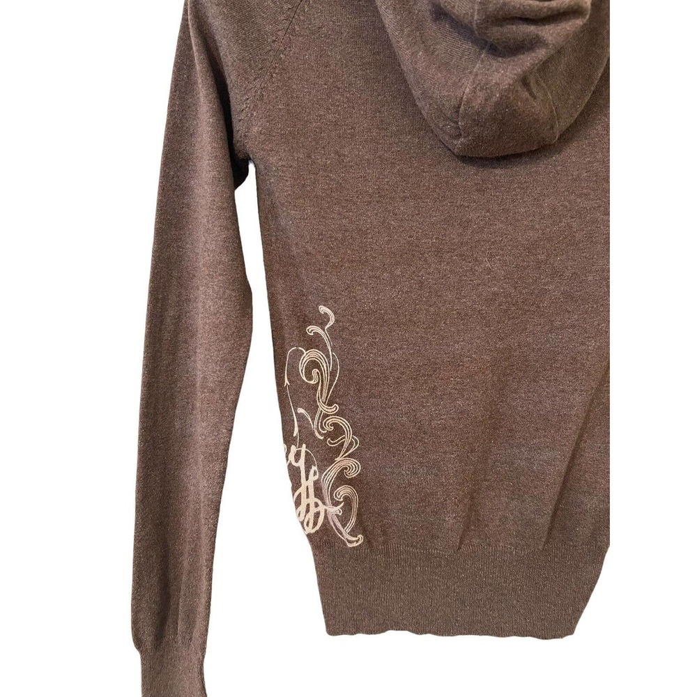 Hurley Y2K Brown Hooded 1/4 Button Pullover Side Logo Ribbed Sweater - Medium - Picture 6 of 8